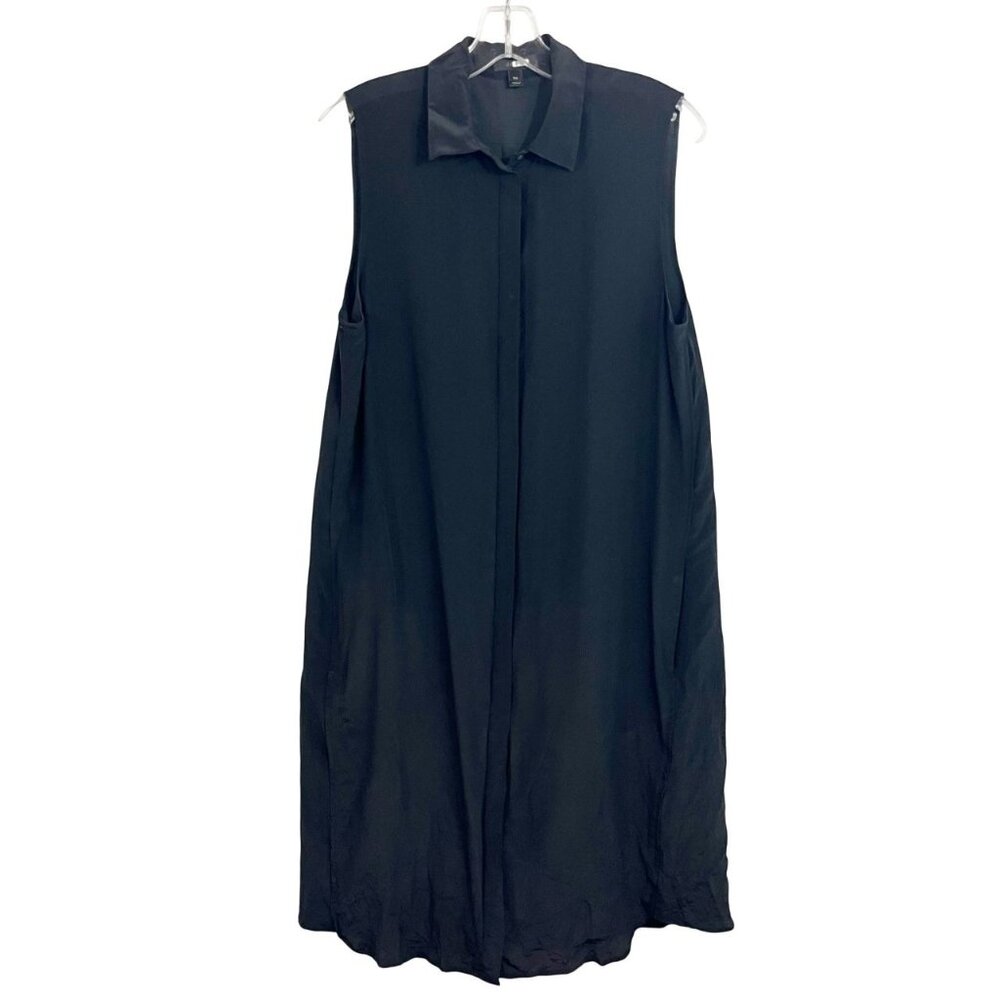 J. Crew Black Sleeveless Silk Midi Dress Collared Collared - Size Medium Tall